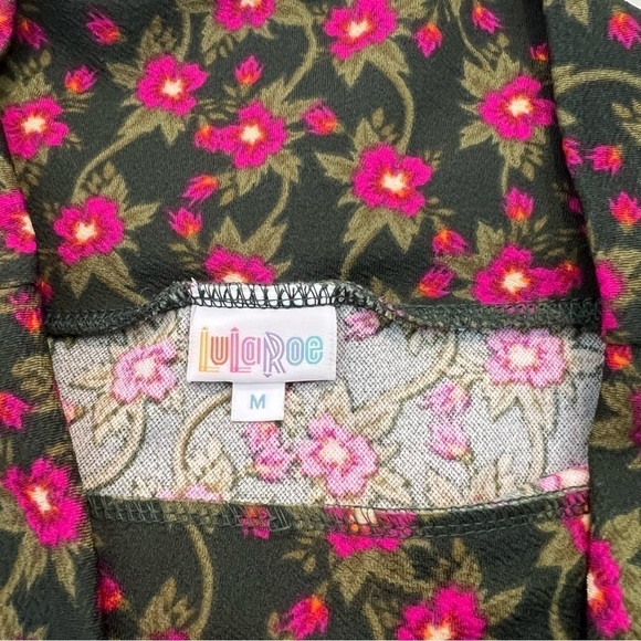 Lularoe Cassie Pencil Skirt Green Pink Floral - Picture 9 of 10